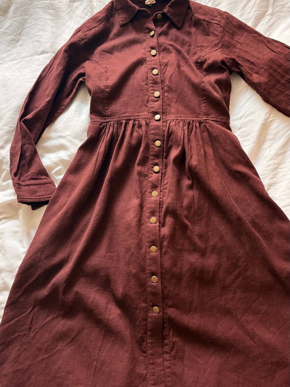 Button-Front Long Sleeve Shirt Dress in Deep Burgundy
